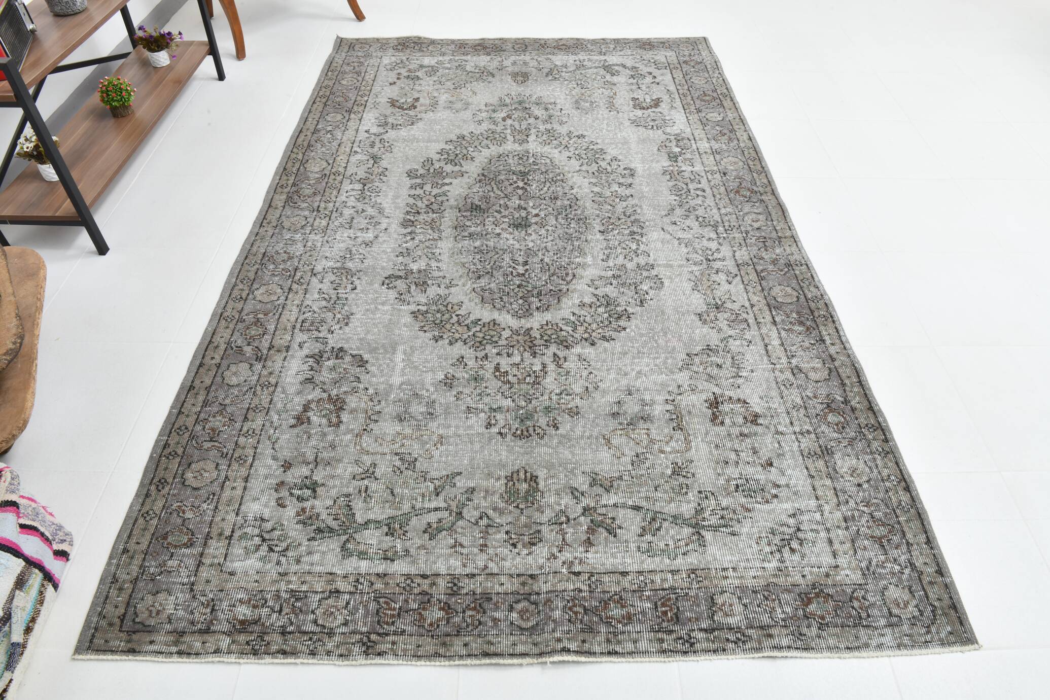5x9 Gray & Black Oriental Vintage Rug 170x275Cm SK 6991