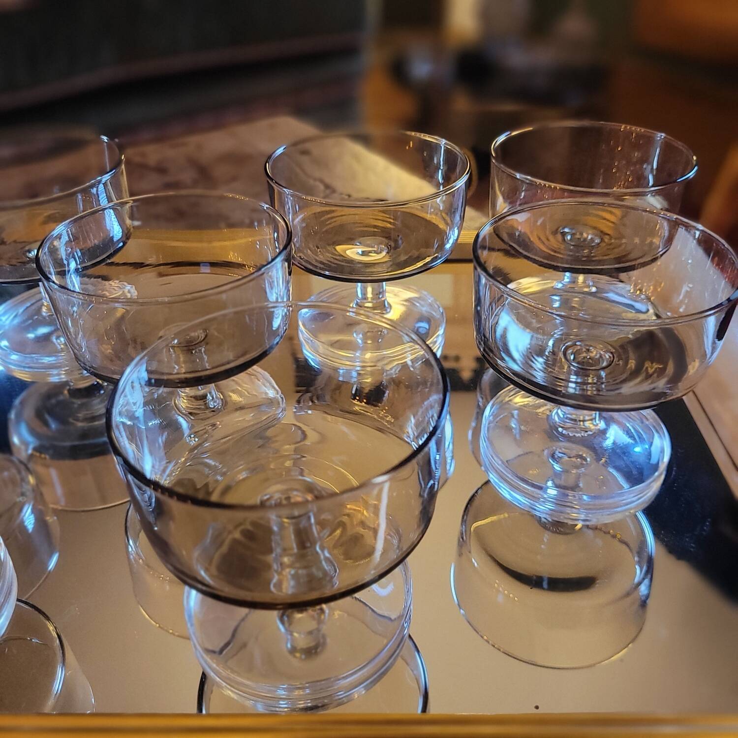 Set of 8 smoked and clear glass cups from the 70s, 80s.