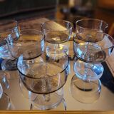Set of 8 smoked and clear glass cups from the 70s, 80s.