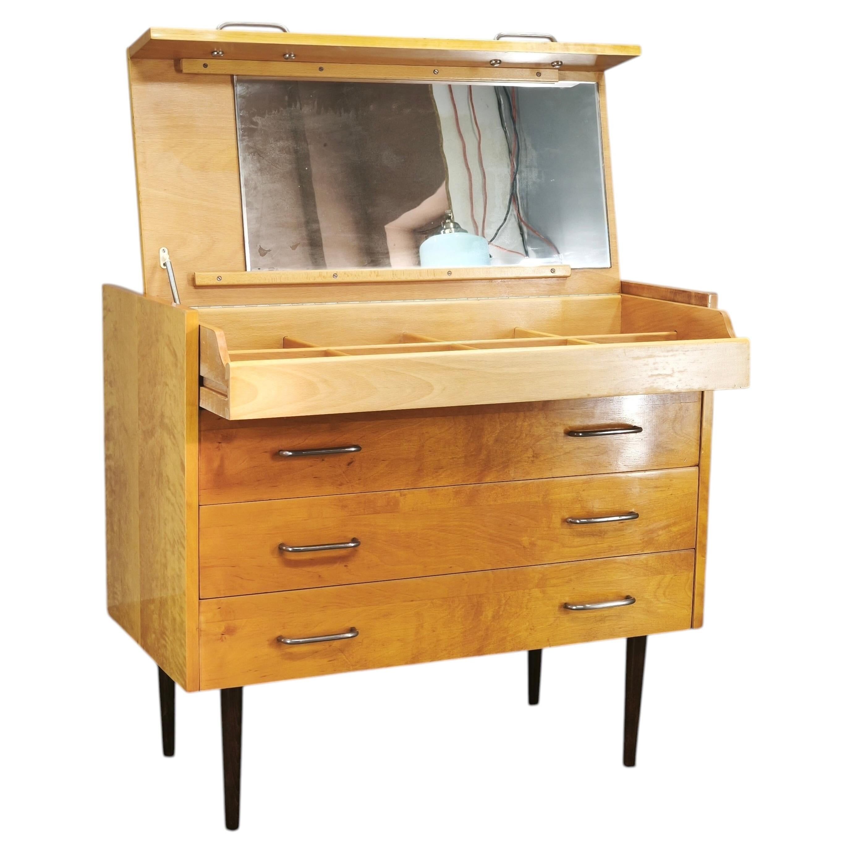 1970s UP Zavody Czech Mid Century Vanity Chest With Mirror