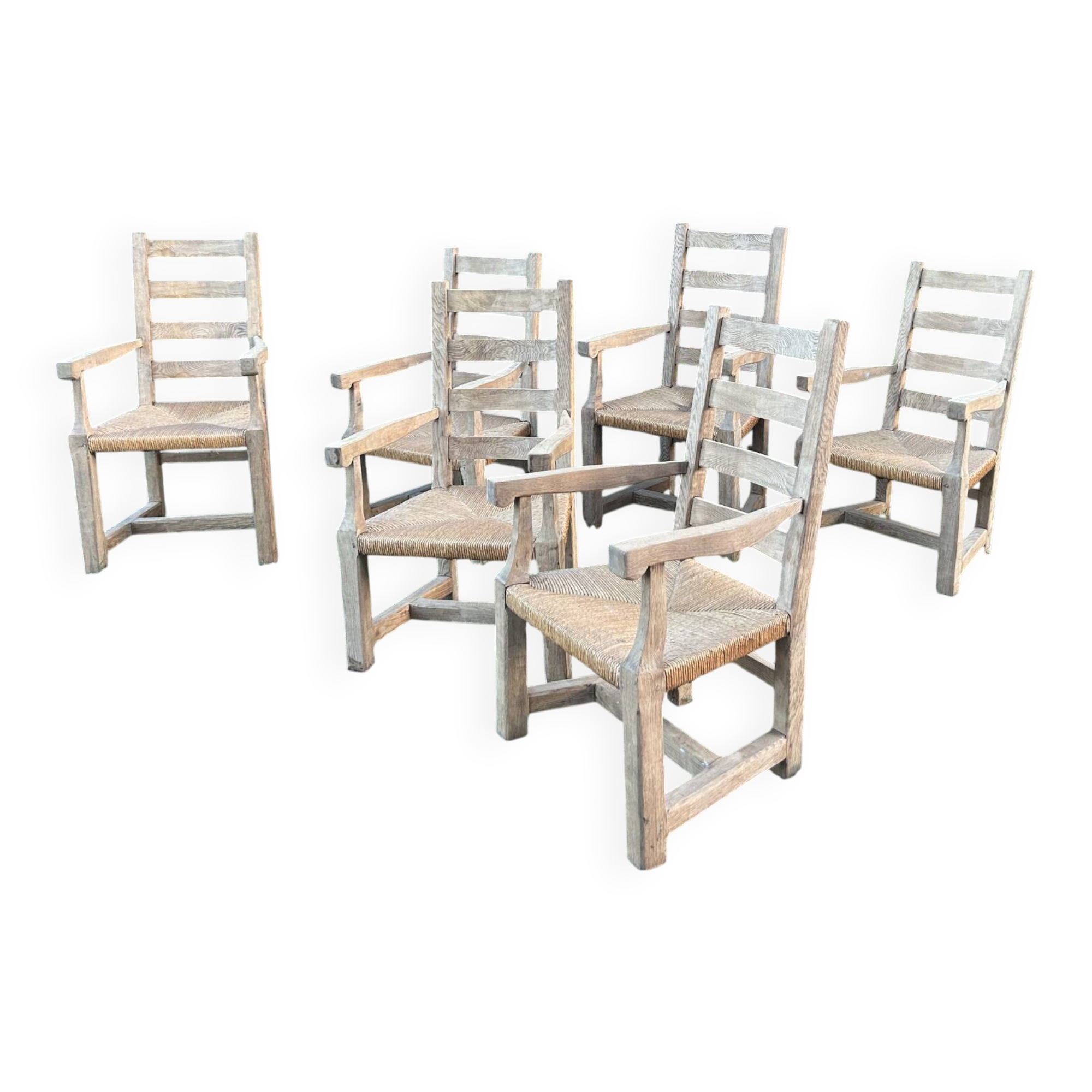 6 solid oak chairs - straw seats
