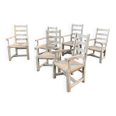 6 solid oak chairs - straw seats