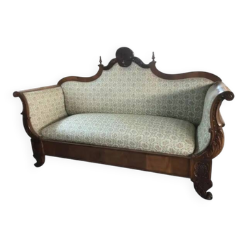 Antique Hand-Carved Solid Walnut Sofa, Early 19th Century