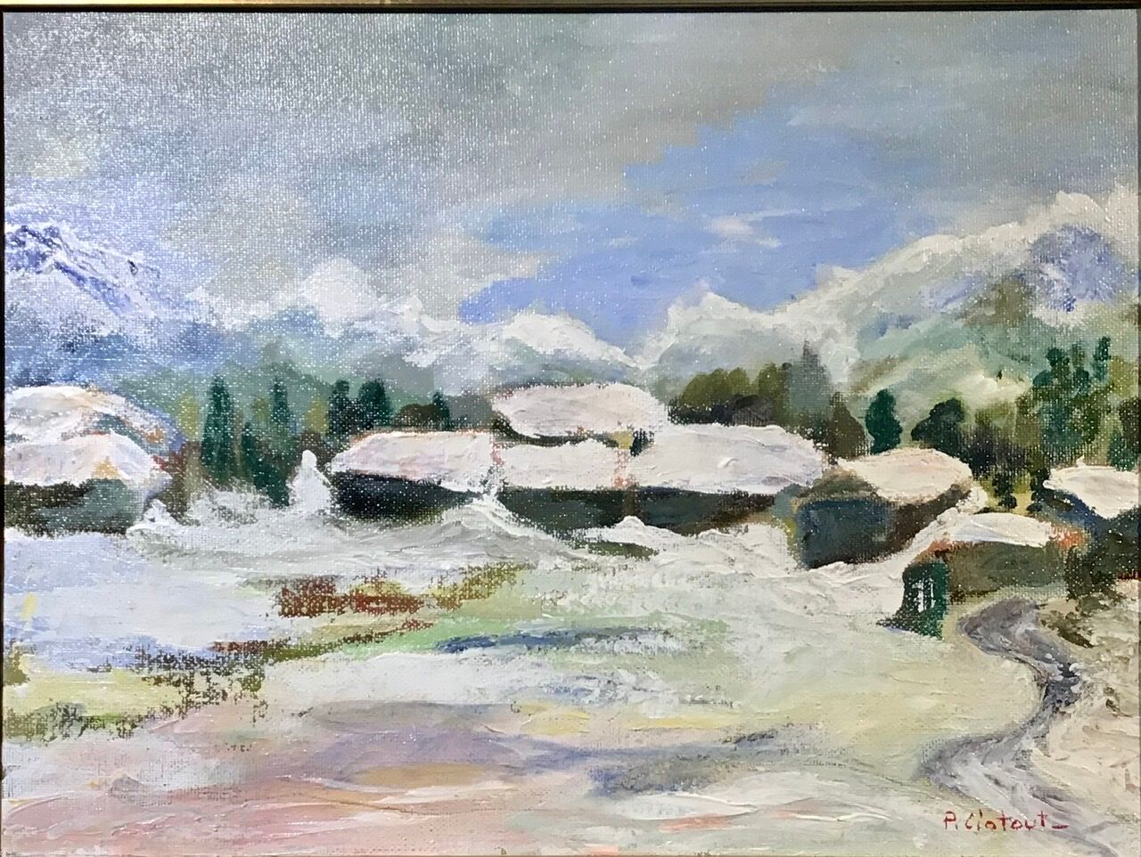 Winter landscape table under 20th century snow, stamped