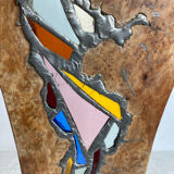 Carved wooden lamp and stained glass