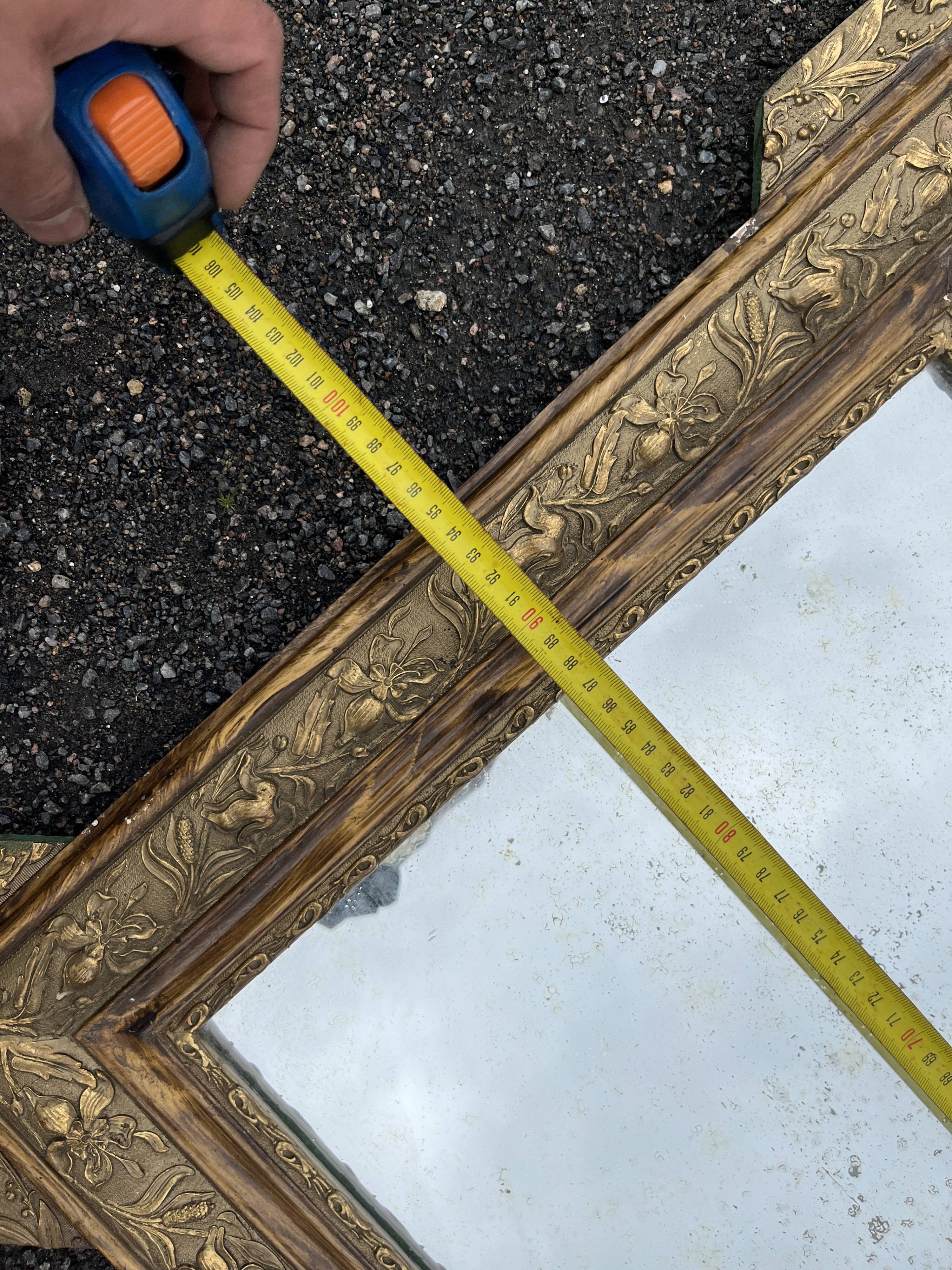 Antique mirror with gilded stucco, shell pediment, old glass, 95 cm