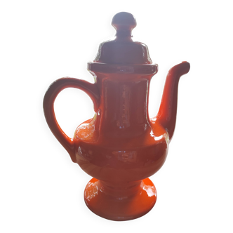 Cafetière/ verseuse/ pichet vintage en céramique orange vif, 70's, signée