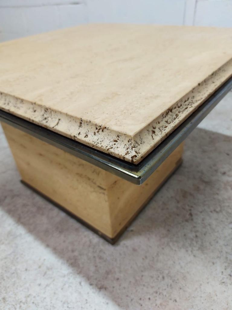 Vintage travertine and brass coffee table