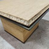 Vintage travertine and brass coffee table