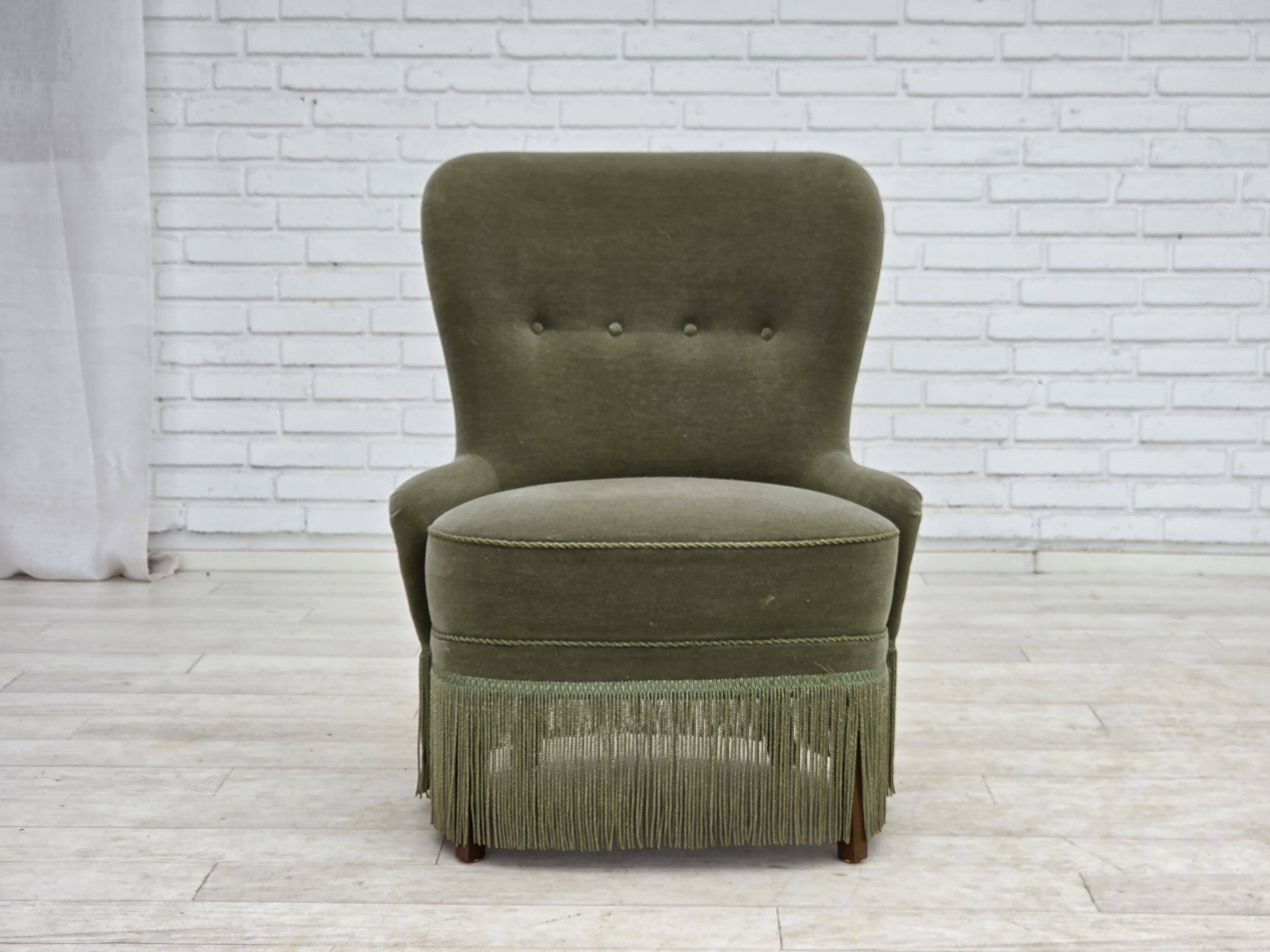 1970s, Danish armchair, green furniture velour.