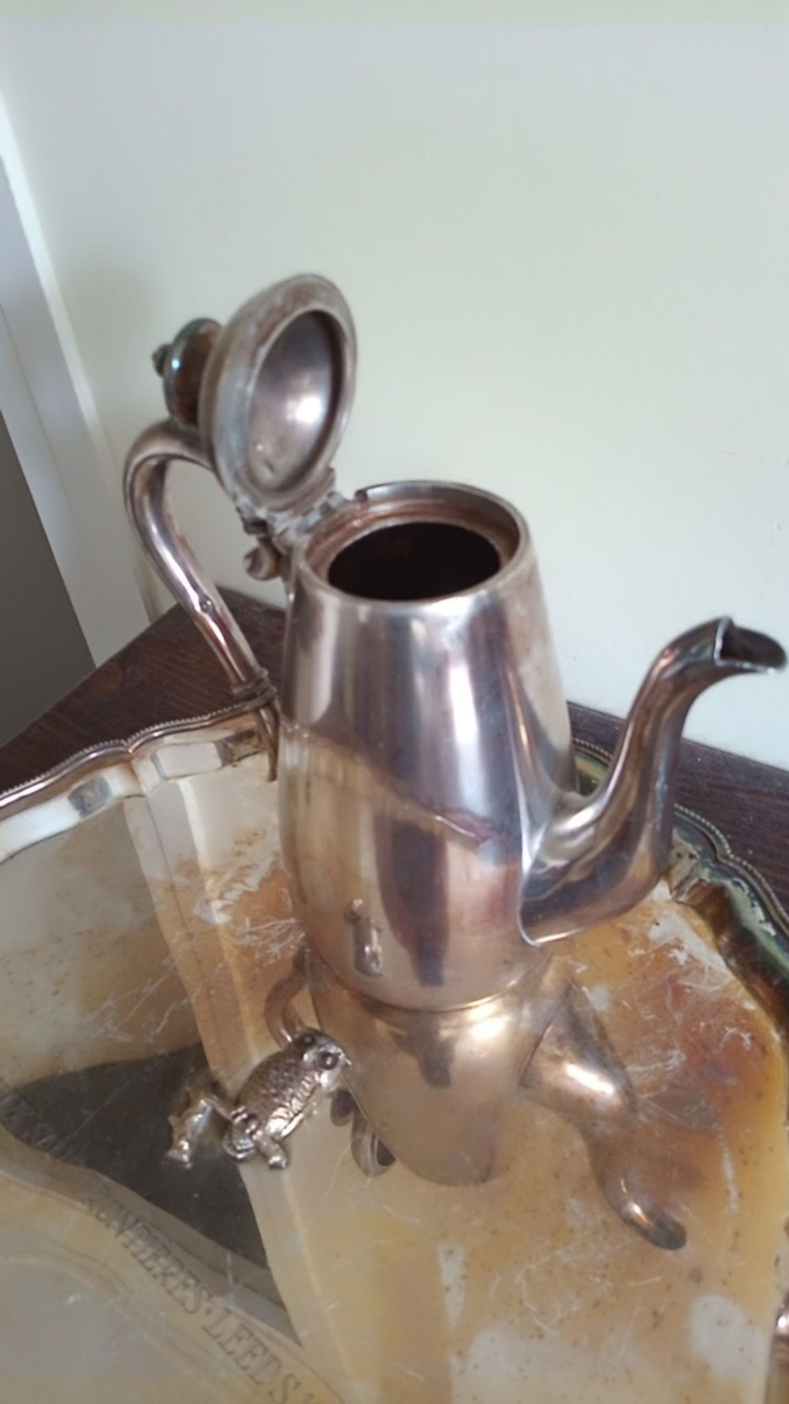 Tray and pourer - silver metal english
