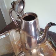 Tray and pourer - silver metal english