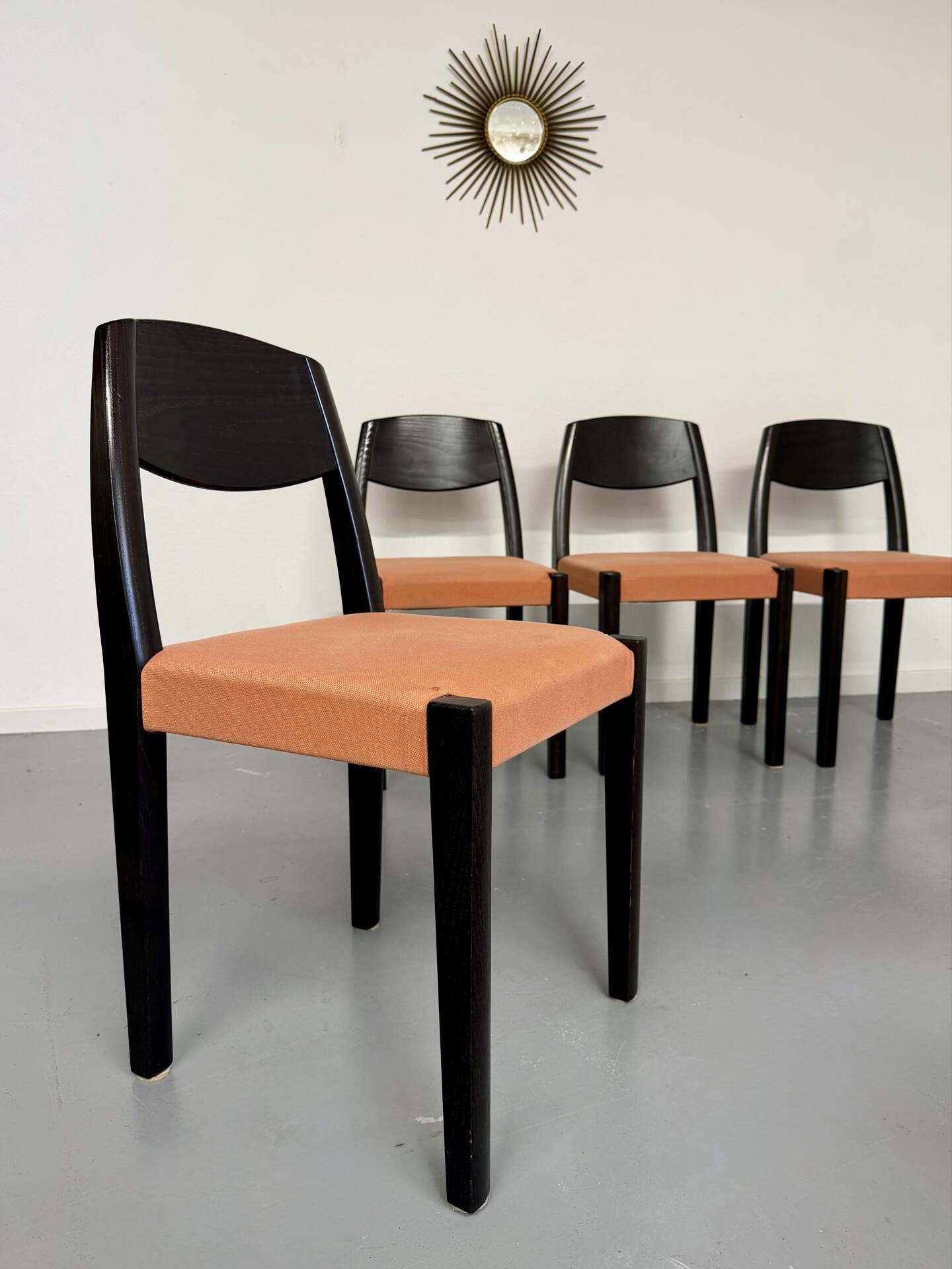 Lot of 6 blackened wooden chairs with French design fabric from the 1970s Self.