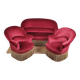 Sofa and pair of toad armchairs in red velvet.