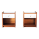 Pair of bedside tables, mahogany, white laminate and brass, 1970