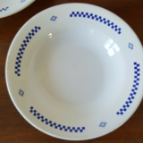 Hollow plates in earthenware Lustucru décor vintage checkerboard blue tiles