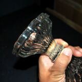 Large oval bonbonnière/dragee dish in molded crystal with diamond and pearl decoration, circa 1900