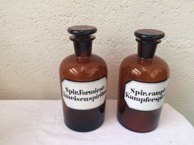 Lot of two bottles of apothecary, pharmacy collection, amber thick glass