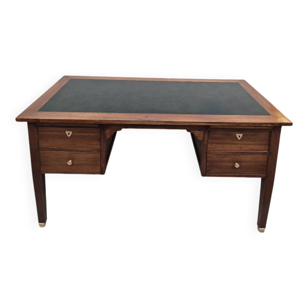Bureau de ministre style Louis XVI en noyer massif, 4 tiroirs fabrication ancienne