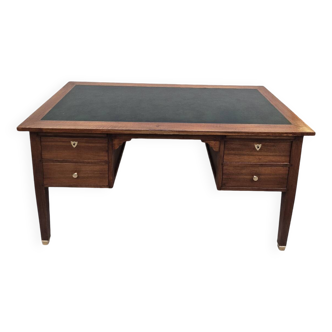 Louis XVI style minister's desk in solid walnut, 4 drawers, old manufacture