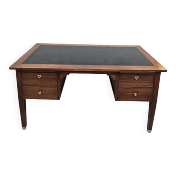Louis XVI style minister's desk in solid walnut, 4 drawers, old manufacture
