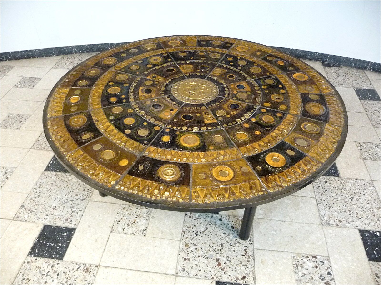 Large Round Ceramic Art tiled coffee table by Renate Rhein, Germany 1960s