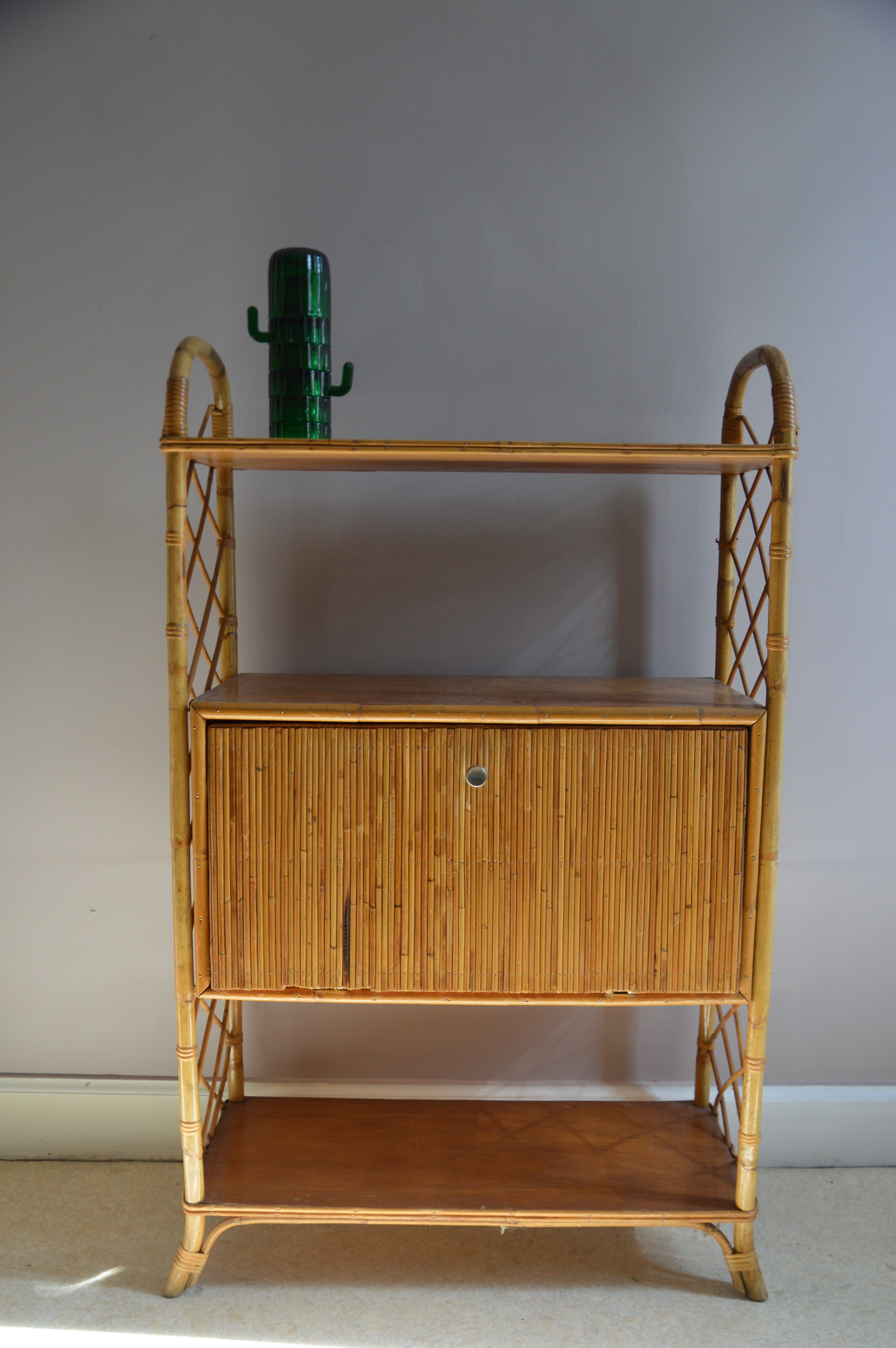1950's rattan bar shelf