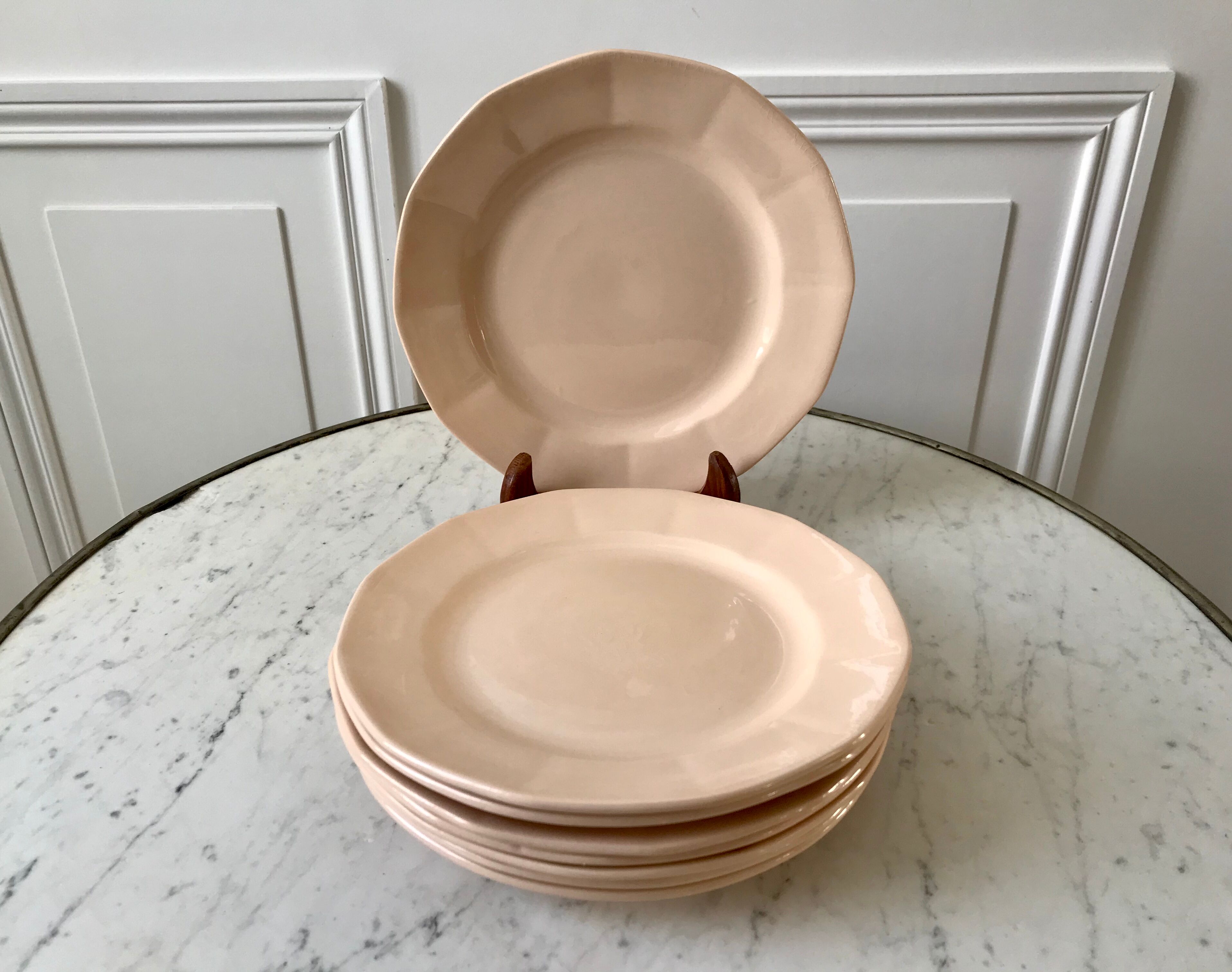 Set of 8 dessert plates Digoin model France powder pink