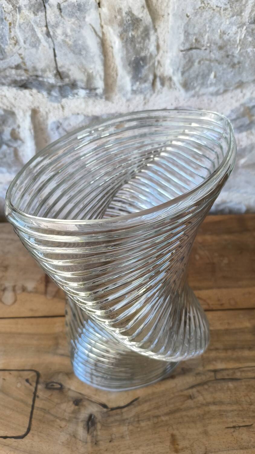 Large wavy pressed glass vase