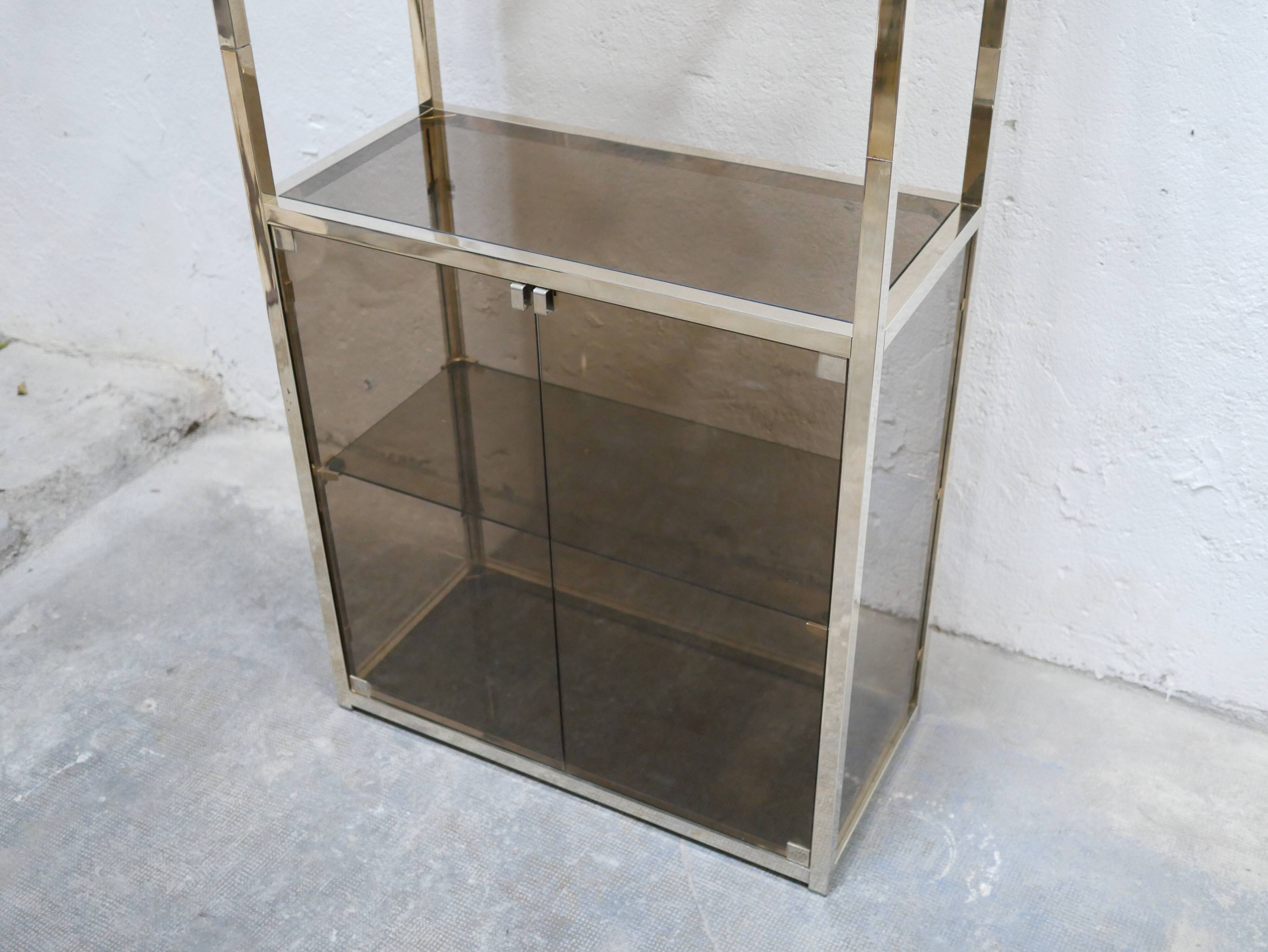 Bookcase vintage shelf in brass and smoked glass