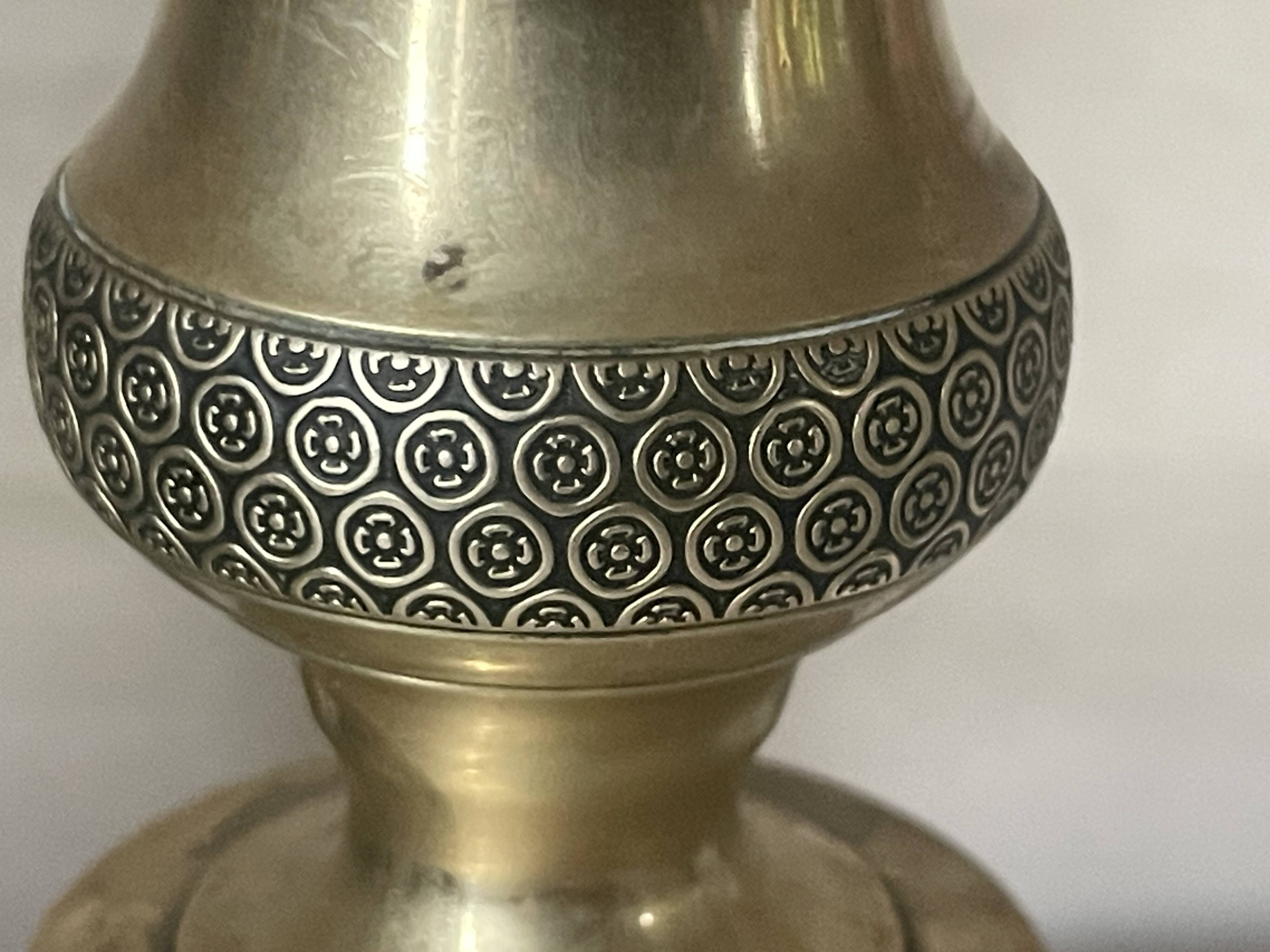 Pair of 19th century guilloche brass candlesticks
