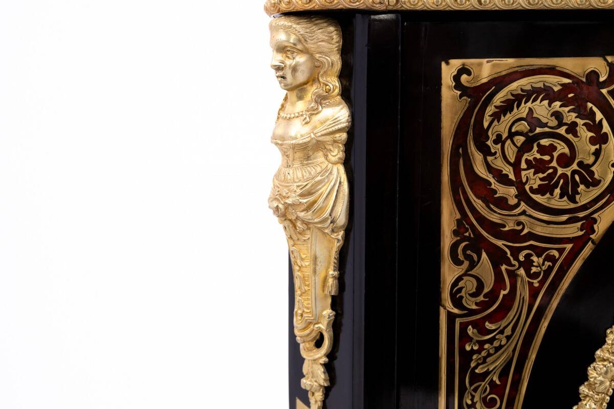 Antique boulle chest of drawers from the mid-19th century, France.