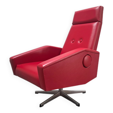 Chaise longue pivotante inclinable rouge vintage tchécoslovaque, style milieu du siècle