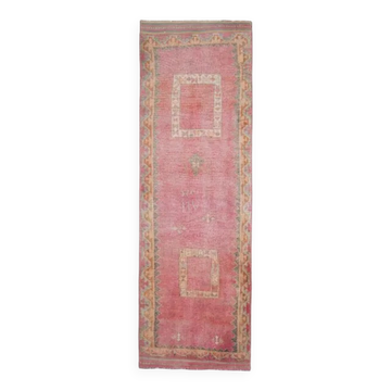 Tapis coureur vintage turc en laine et coton noué à la main des années 1970 110x361