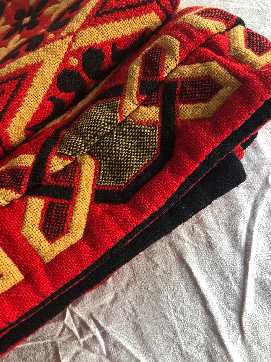 Handmade bedspread vintage red black and beige