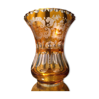 Bi-colored amber and transparent bohemic crystal vase