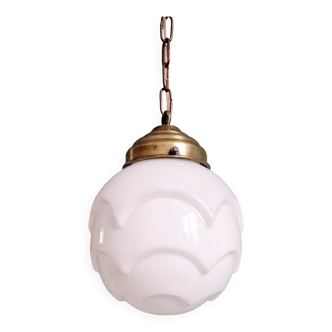 Art Deco pendant light in white opaline glass, 1920s-30s