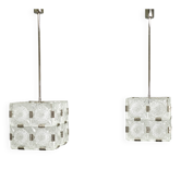 Paire de pendentifs en cristal en forme de cube par Lustry Kamenický Šenov, années 1970.
