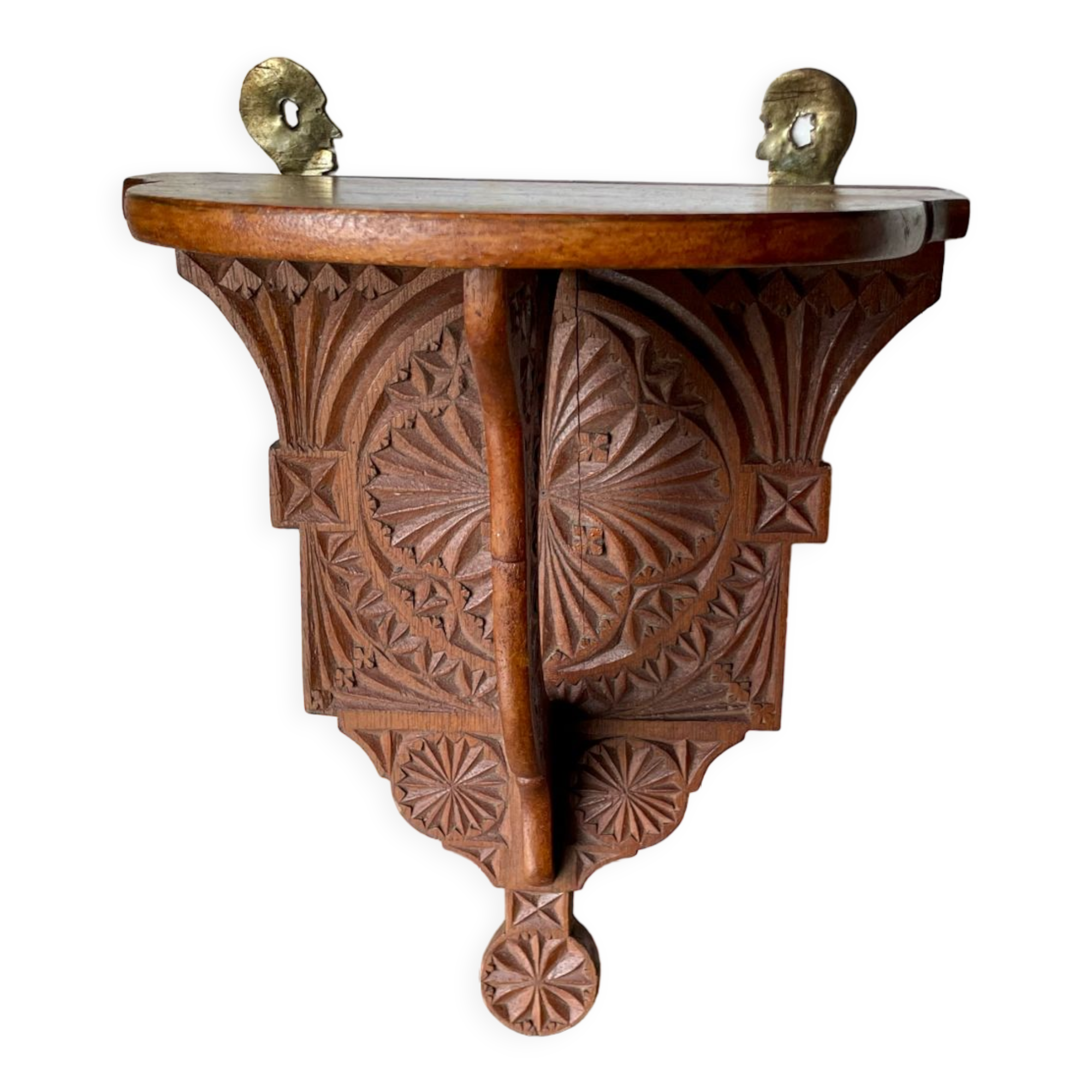 Antique Wooden Wall Console Bracket with geometric carvings