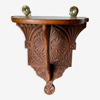 Antique Wooden Wall Console Bracket with geometric carvings