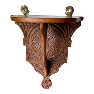 Antique Wooden Wall Console Bracket with geometric carvings