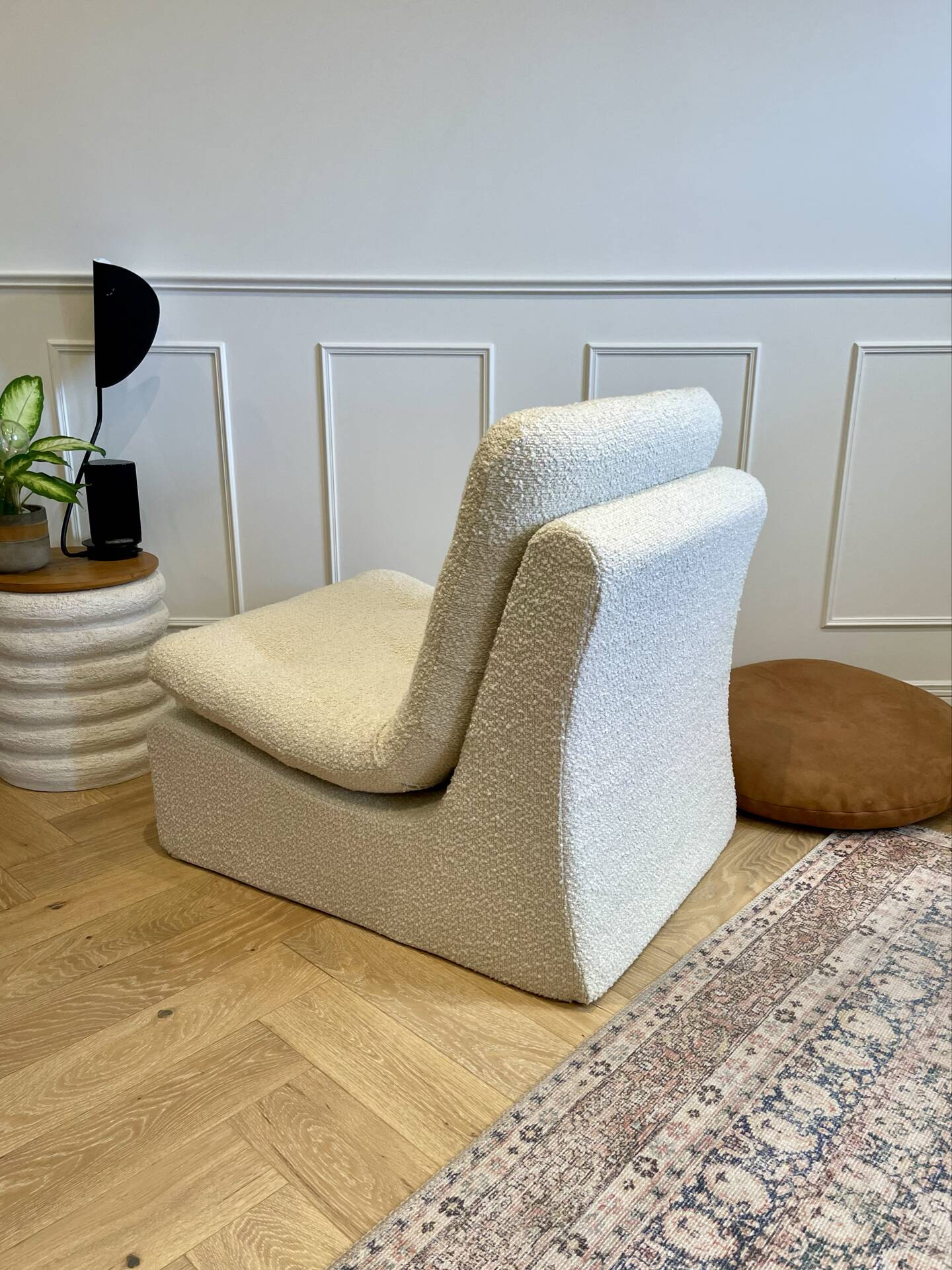 Vintage armchair - cream boucle fabric - 1970s