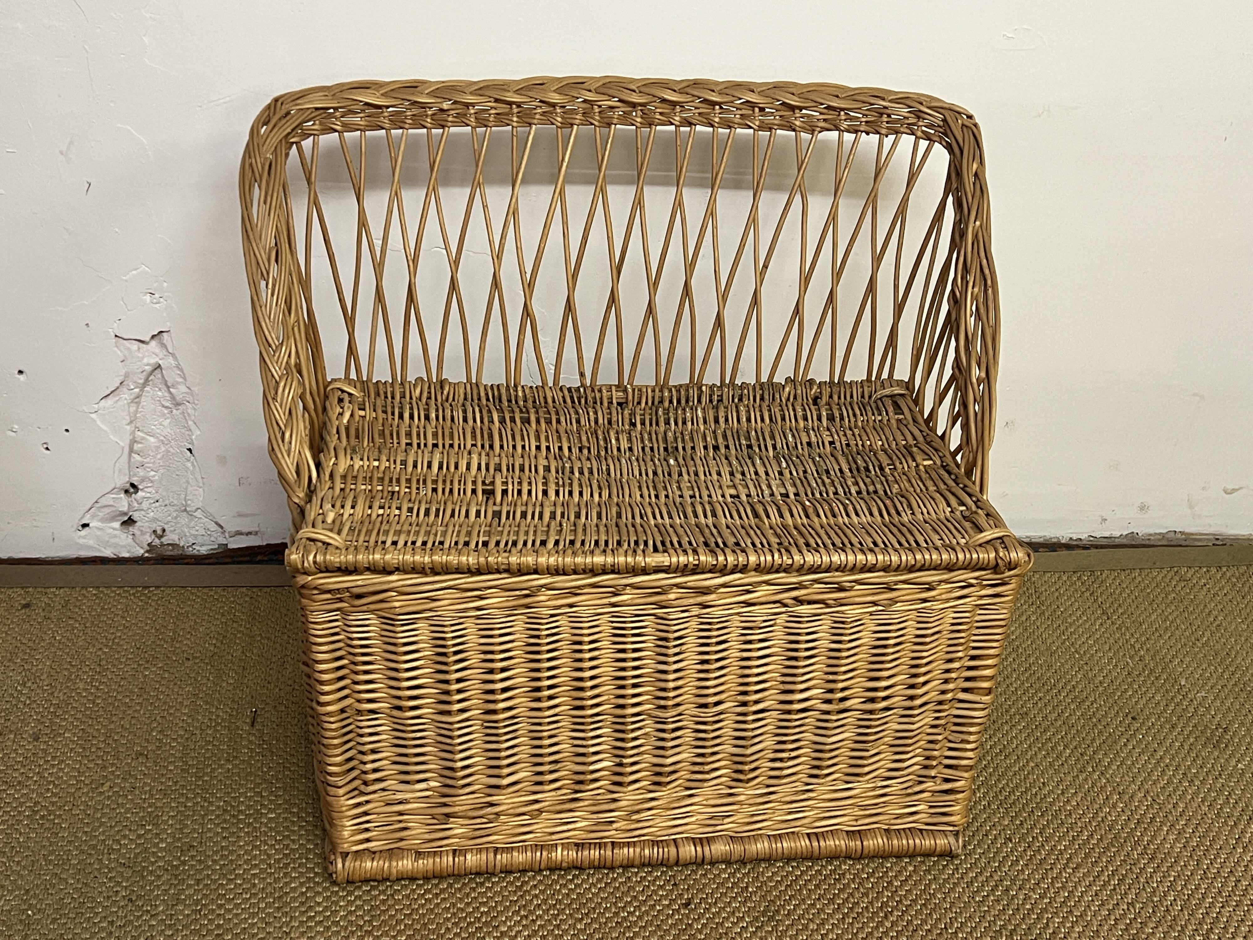 Banquette coffre en rotin vintage