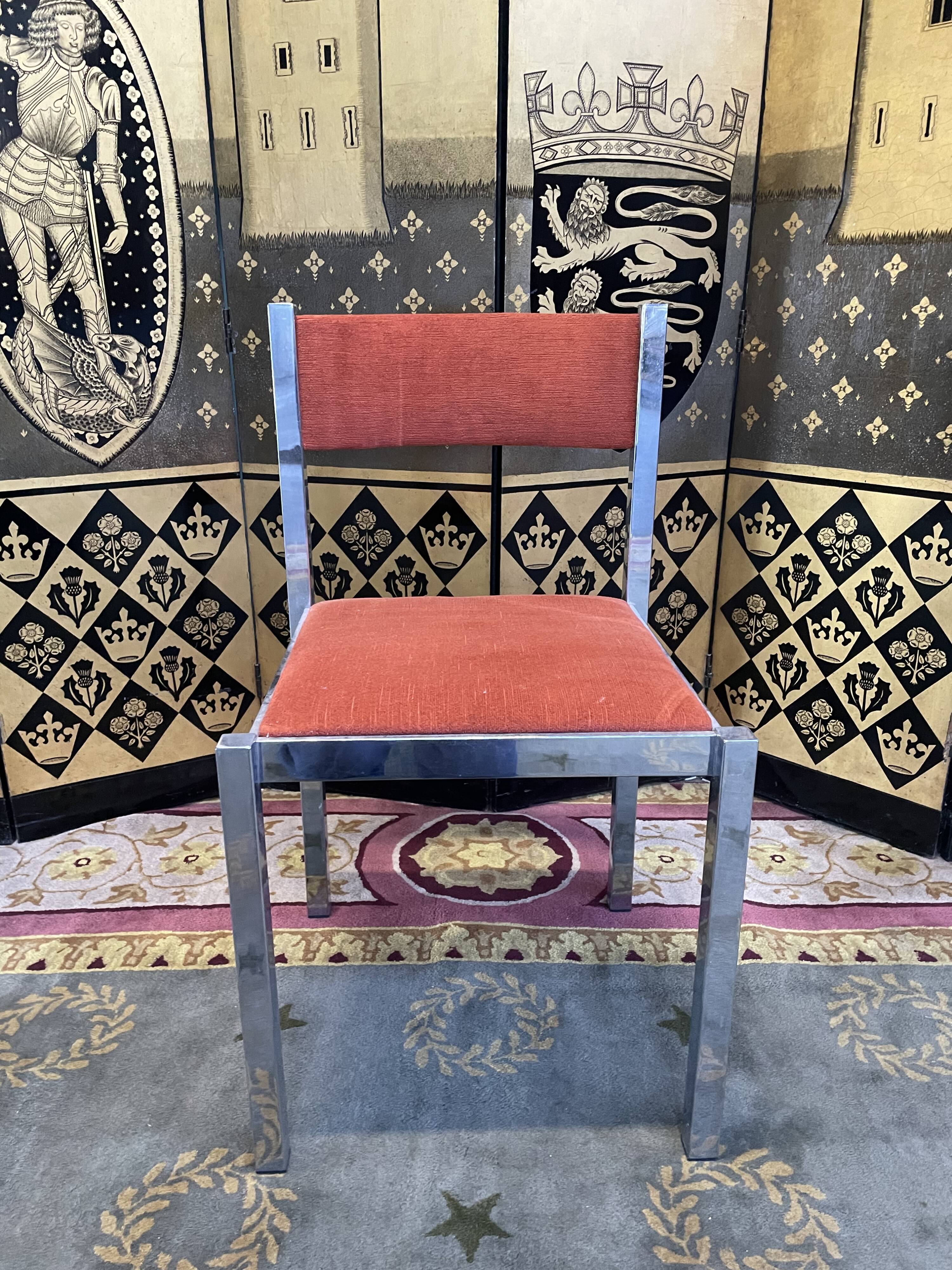 Suite of 4 velvet and chrome chairs 1970