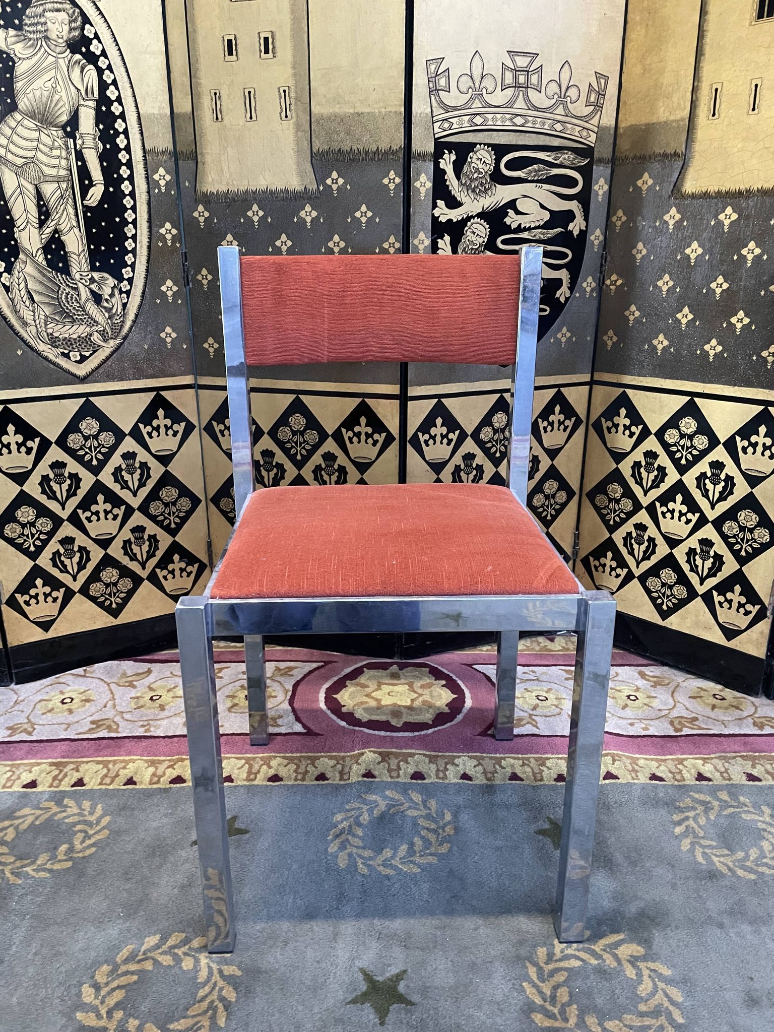 Suite of 4 velvet and chrome chairs 1970