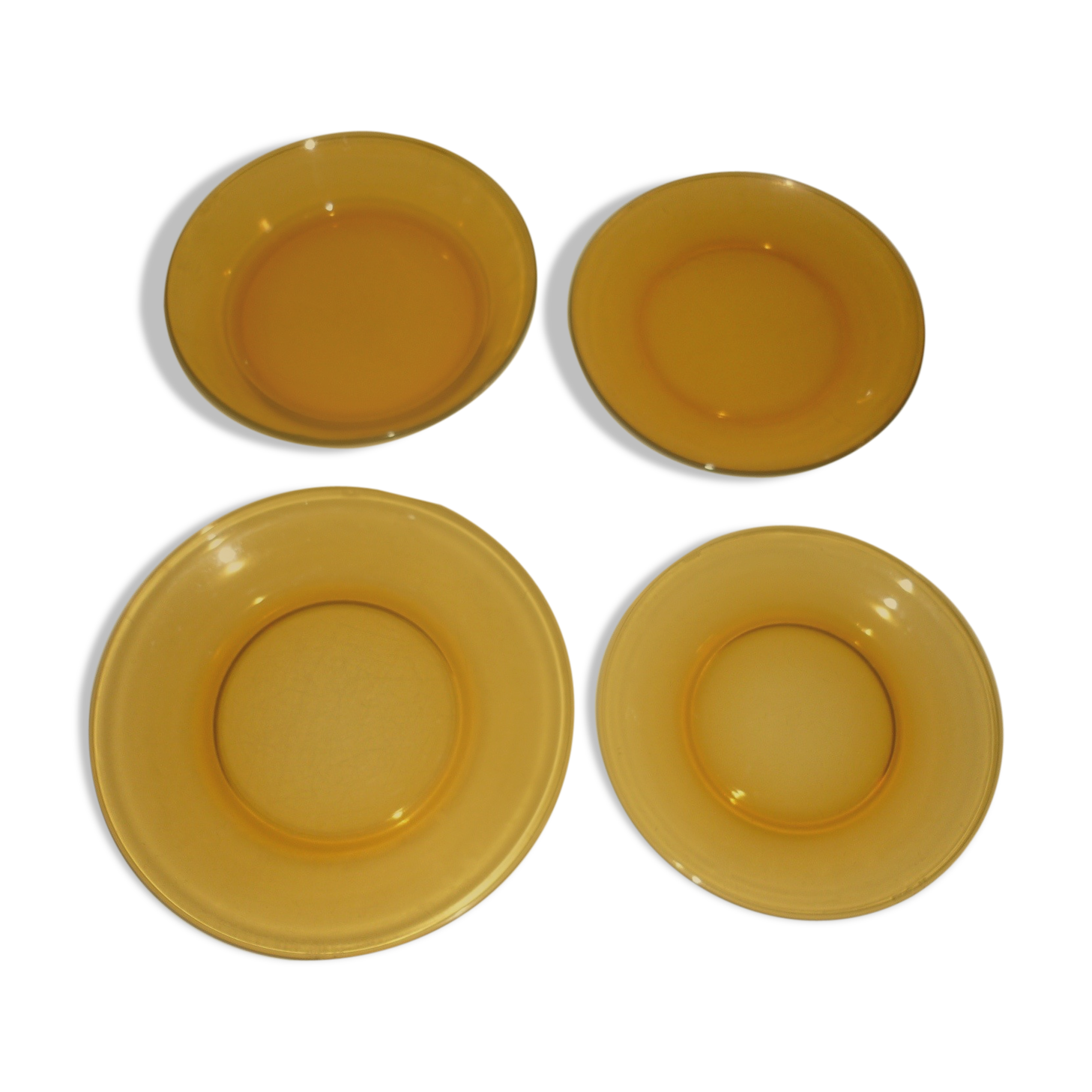 Lot of 4 mismatched plates amber glass
