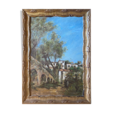 Painting Provencal school "Animated landscape" signed Jane Colat XIX ° century + frame