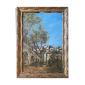 Painting Provencal school "Animated landscape" signed Jane Colat XIX ° century + frame