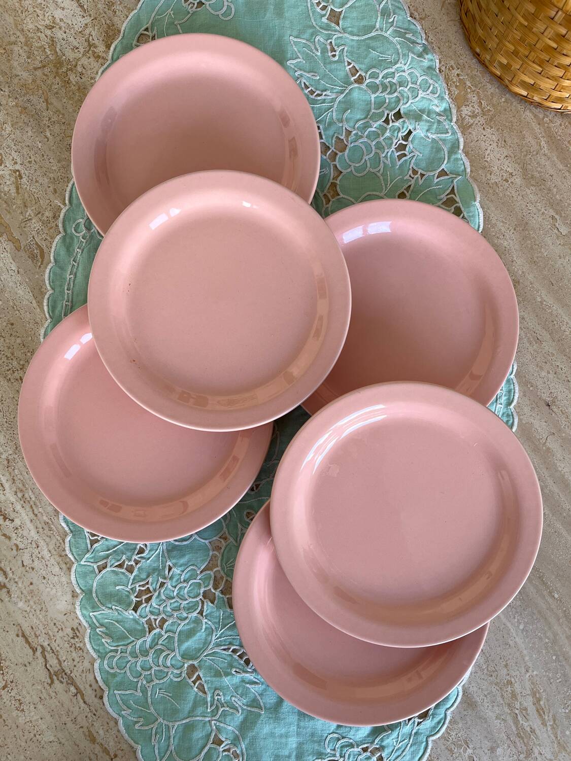 6 powder pink Italian iron earthenware plates