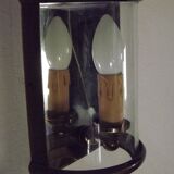 Pair french country brass & curved glass wall lights mirrored back plate 3965